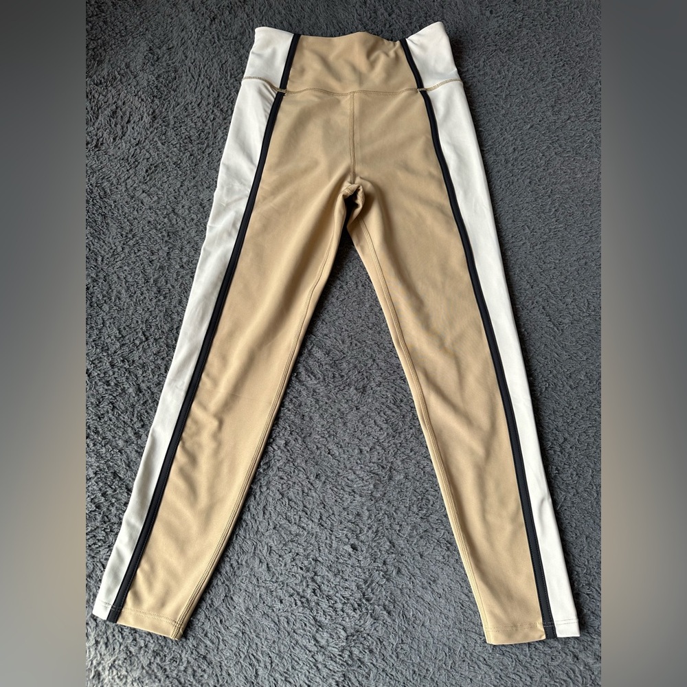 SAGE Collective Colorblock Leggings Size Small, Cream, Tan, Black